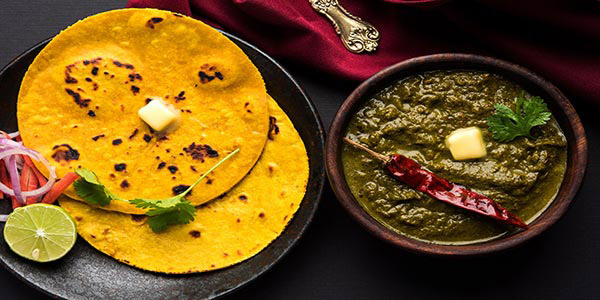 Makki Di Roti And Sarson Da Saag: traditional food in India Punjab